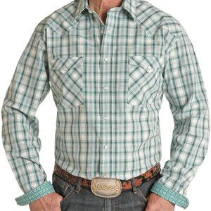 MEN'S DOBBY PLAID ROUGH STOCK REGULAR FIT LONG SLEEVE SNAP SHIRT